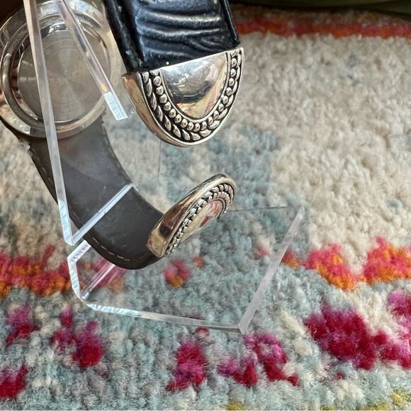 Saddle River Women's Tooled Leather & Silver Cuff Watch - Picture 4 of 7